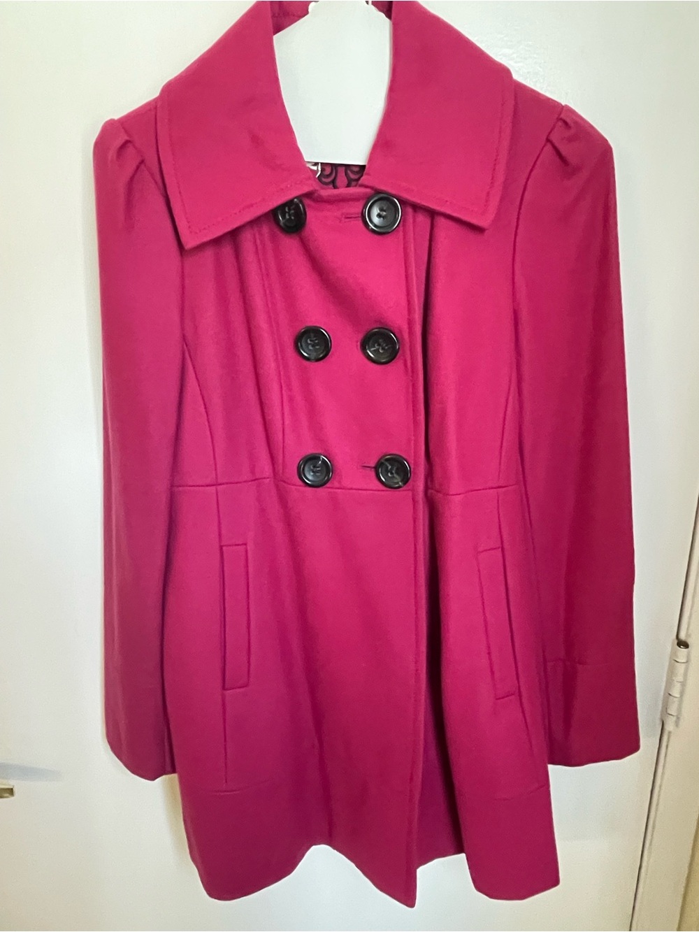 Guess Women’s Double-Breasted Magenta Peacoat